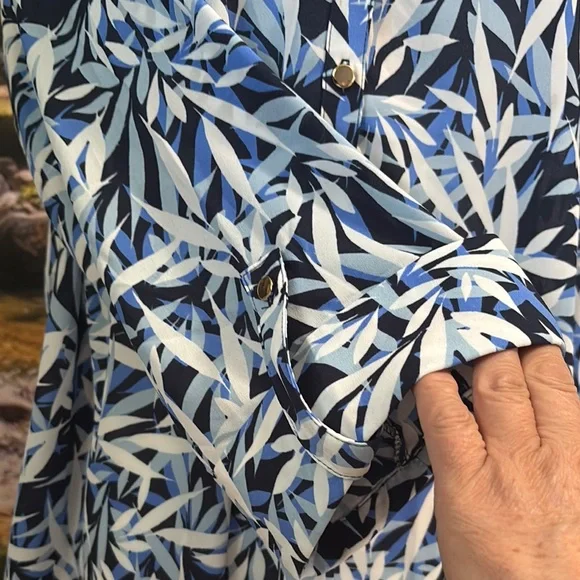 Blue and White Patterned Women's Top - Picture 2 of 8